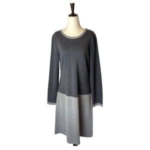 Talbots Gray Pure 100% Italian Merino Wool Fit & Flare Sweater Dress Size L